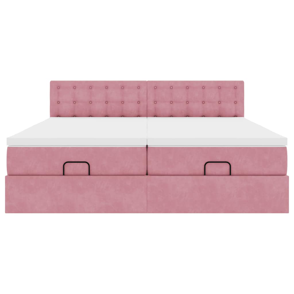 Cadre de lit ottoman avec matelas rose 200x200 cm velours - XIOS