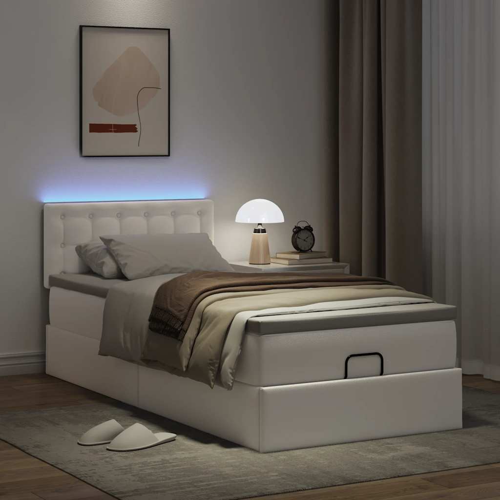 Cadre de lit ottoman avec matelas blanc pur 80x200cm similicuir - XIOS