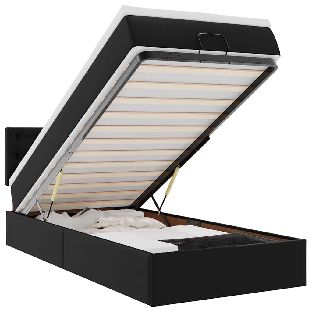 Cadre de lit ottoman avec matelas noir 90x190 cm similicuir - XIOS