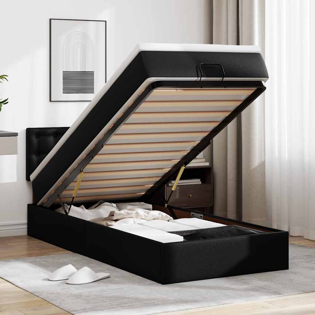 Cadre de lit ottoman avec matelas noir 90x190 cm similicuir - XIOS
