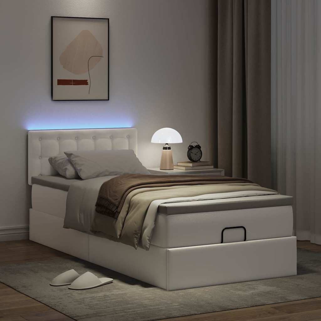Cadre de lit ottoman avec matelas blanc pur 90x190cm similicuir - XIOS