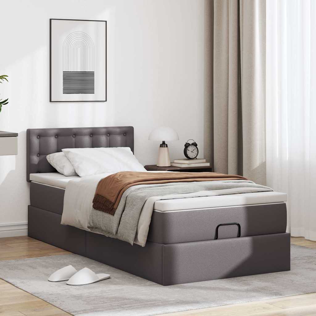Cadre de lit ottoman avec matelas gris 90x190 cm similicuir - XIOS