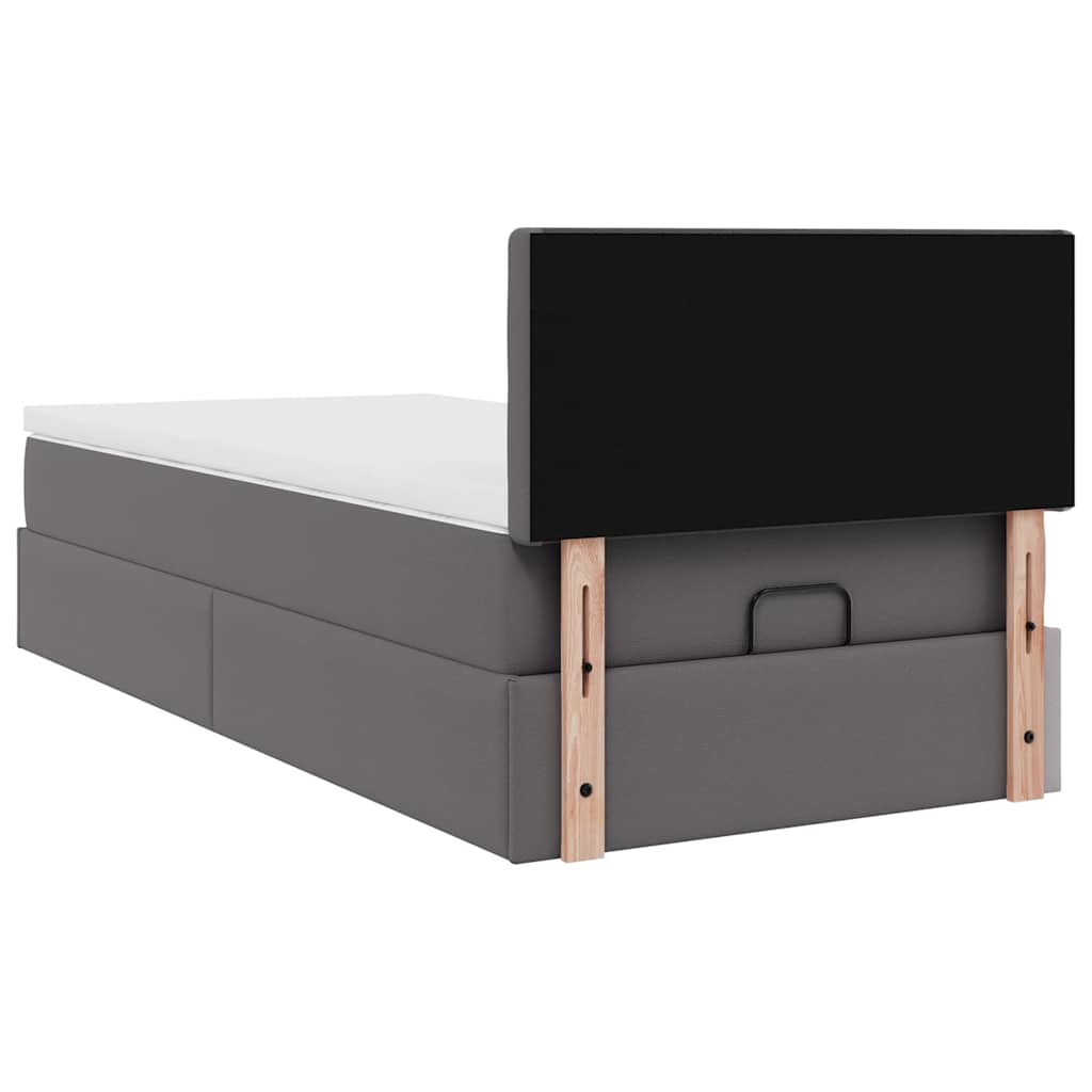 Cadre de lit ottoman avec matelas gris 90x190 cm similicuir - XIOS