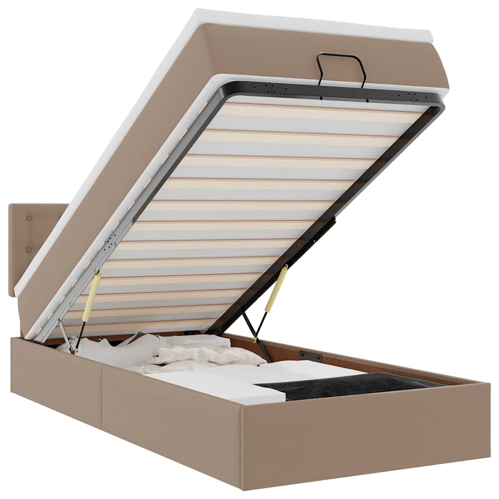 Cadre de lit ottoman et matelas cappuccino 90x190 cm similicuir - XIOS