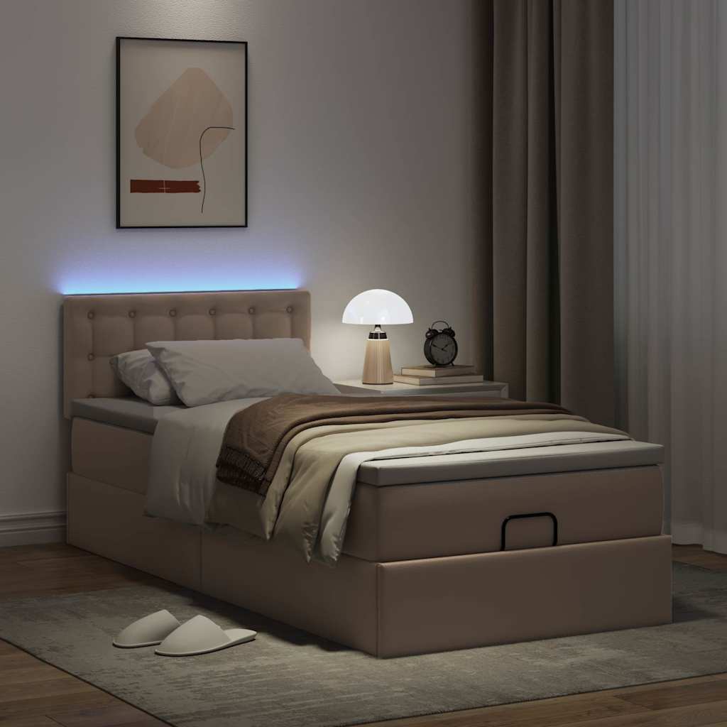 Cadre de lit ottoman et matelas cappuccino 90x190 cm similicuir - XIOS