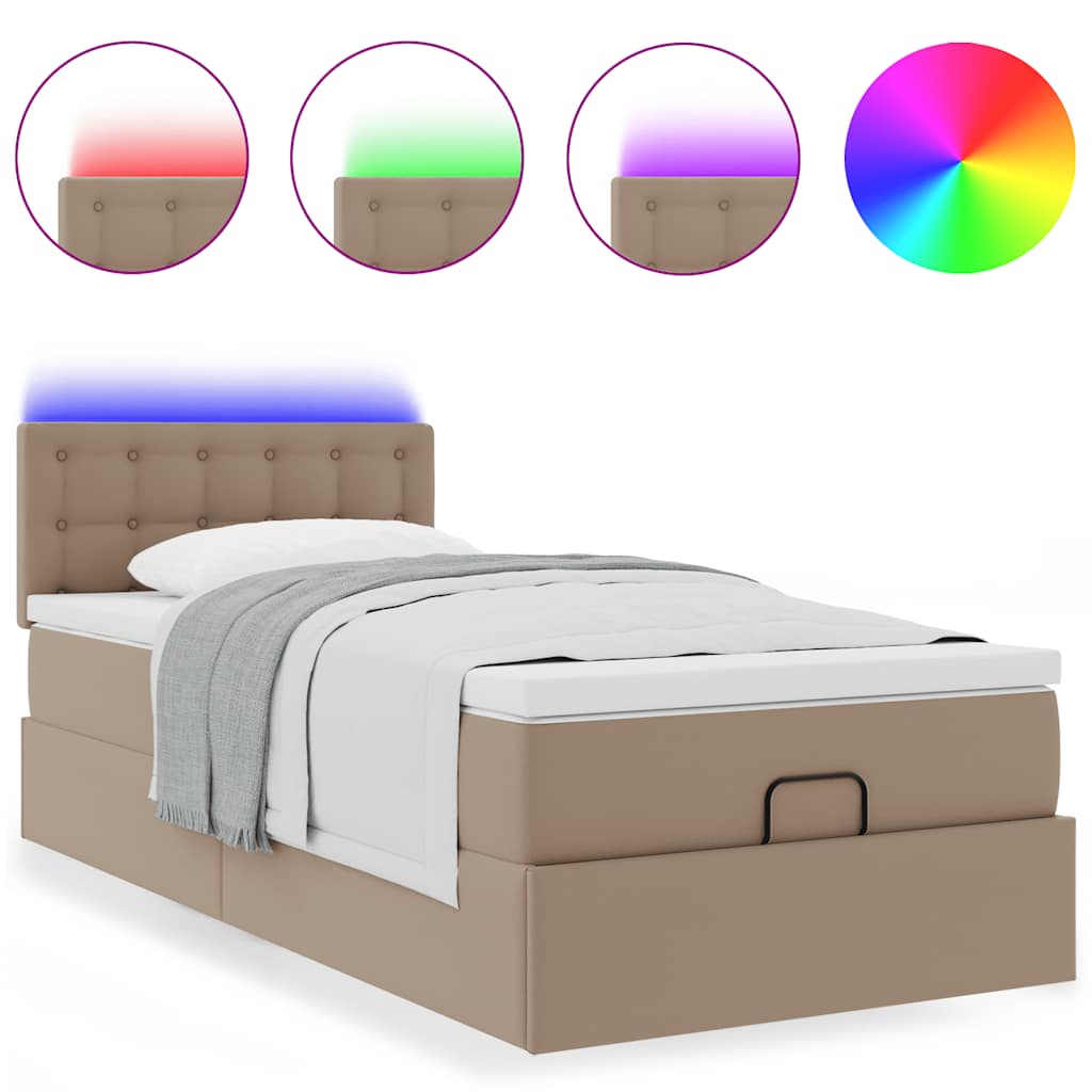 Cadre de lit ottoman et matelas cappuccino 90x190 cm similicuir - XIOS