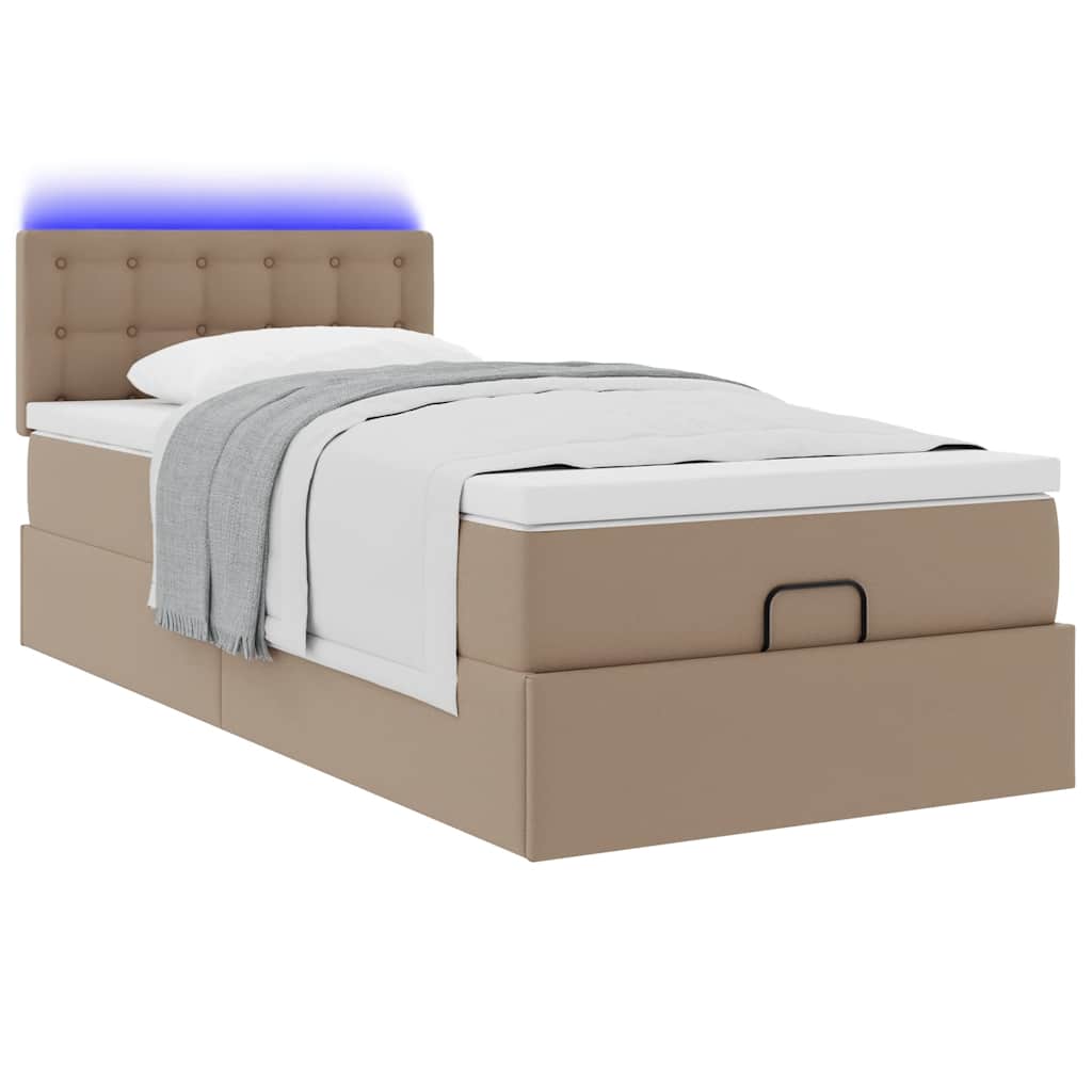 Cadre de lit ottoman et matelas cappuccino 90x190 cm similicuir - XIOS