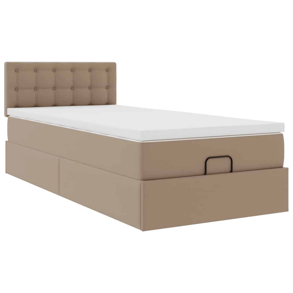 Cadre de lit ottoman et matelas cappuccino 90x190 cm similicuir - XIOS
