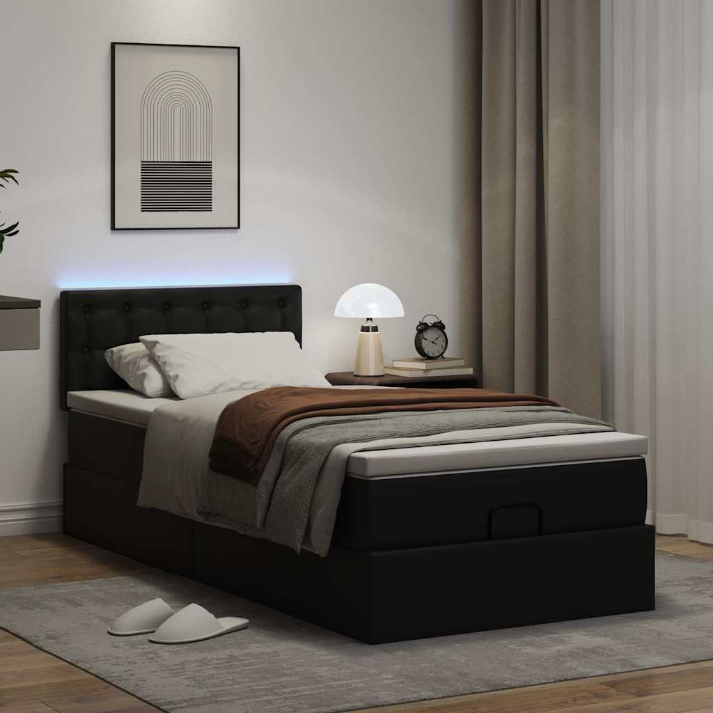 Cadre de lit ottoman avec matelas noir 90x200 cm similicuir - XIOS