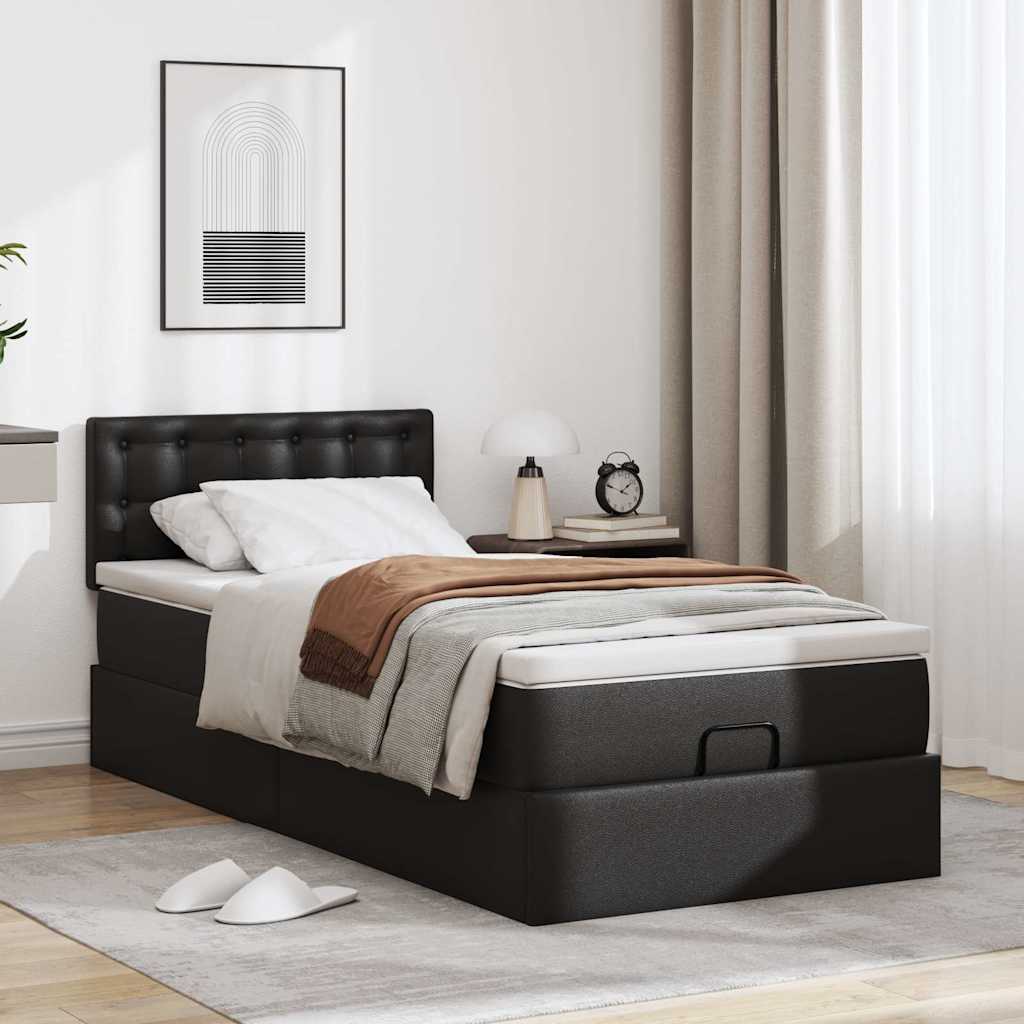 Cadre de lit ottoman avec matelas noir 90x200 cm similicuir - XIOS