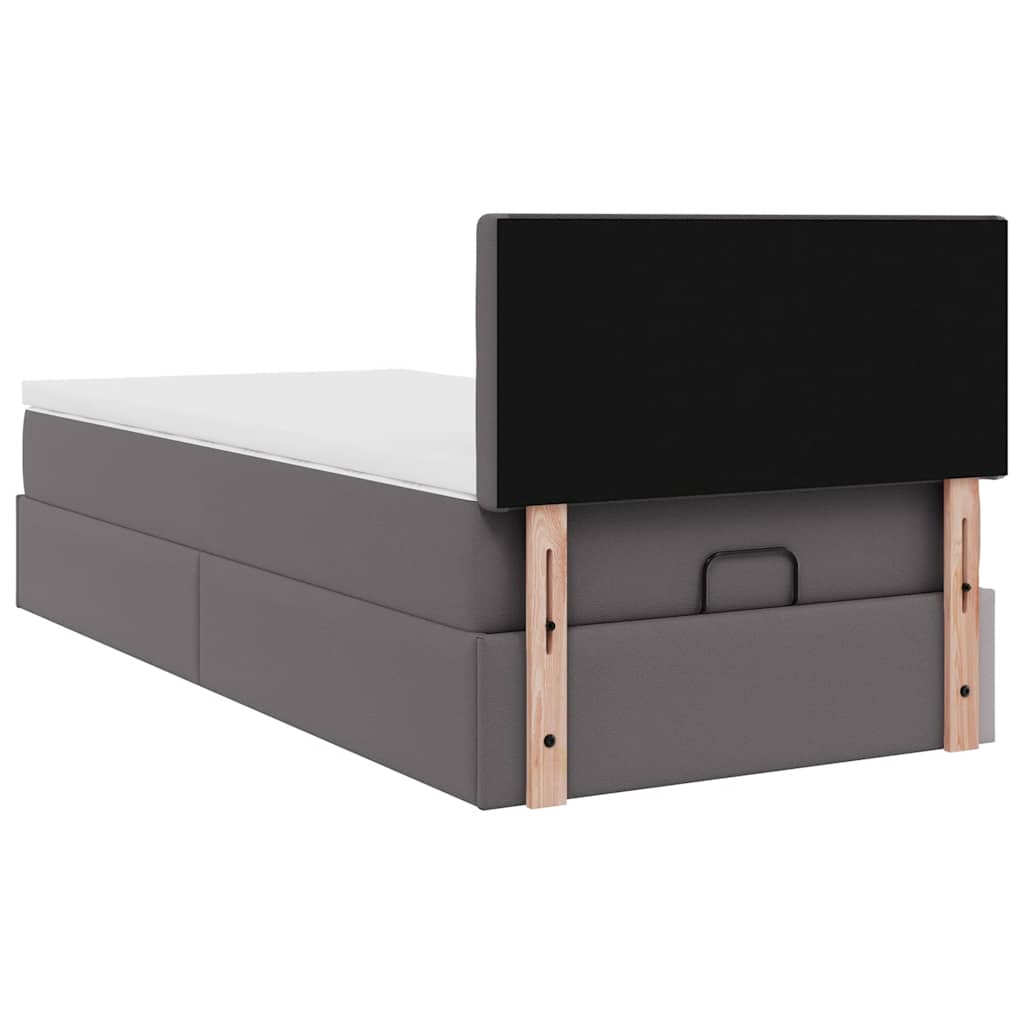 Cadre de lit ottoman avec matelas gris 90x200 cm similicuir - XIOS