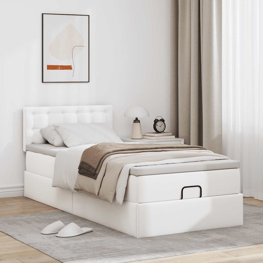 Cadre de lit ottoman et matelas blanc pur 100x200cm similicuir - XIOS