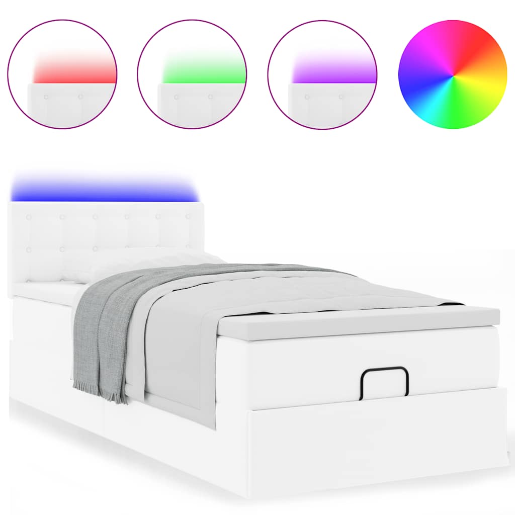 Cadre de lit ottoman et matelas blanc pur 100x200cm similicuir - XIOS
