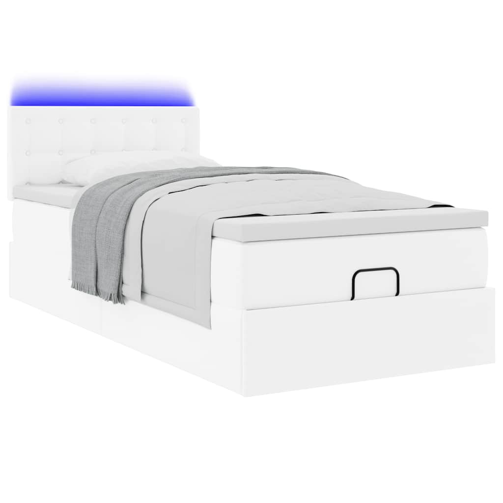 Cadre de lit ottoman et matelas blanc pur 100x200cm similicuir - XIOS
