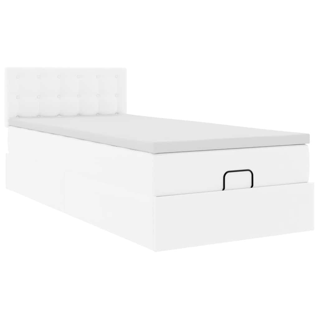 Cadre de lit ottoman et matelas blanc pur 100x200cm similicuir - XIOS