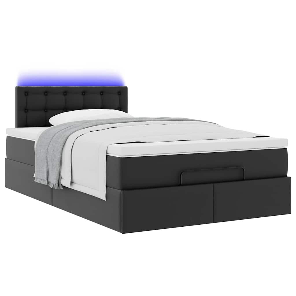 Lit ottoman avec matelas & LED noir 120x190cm similicuir - XIOS