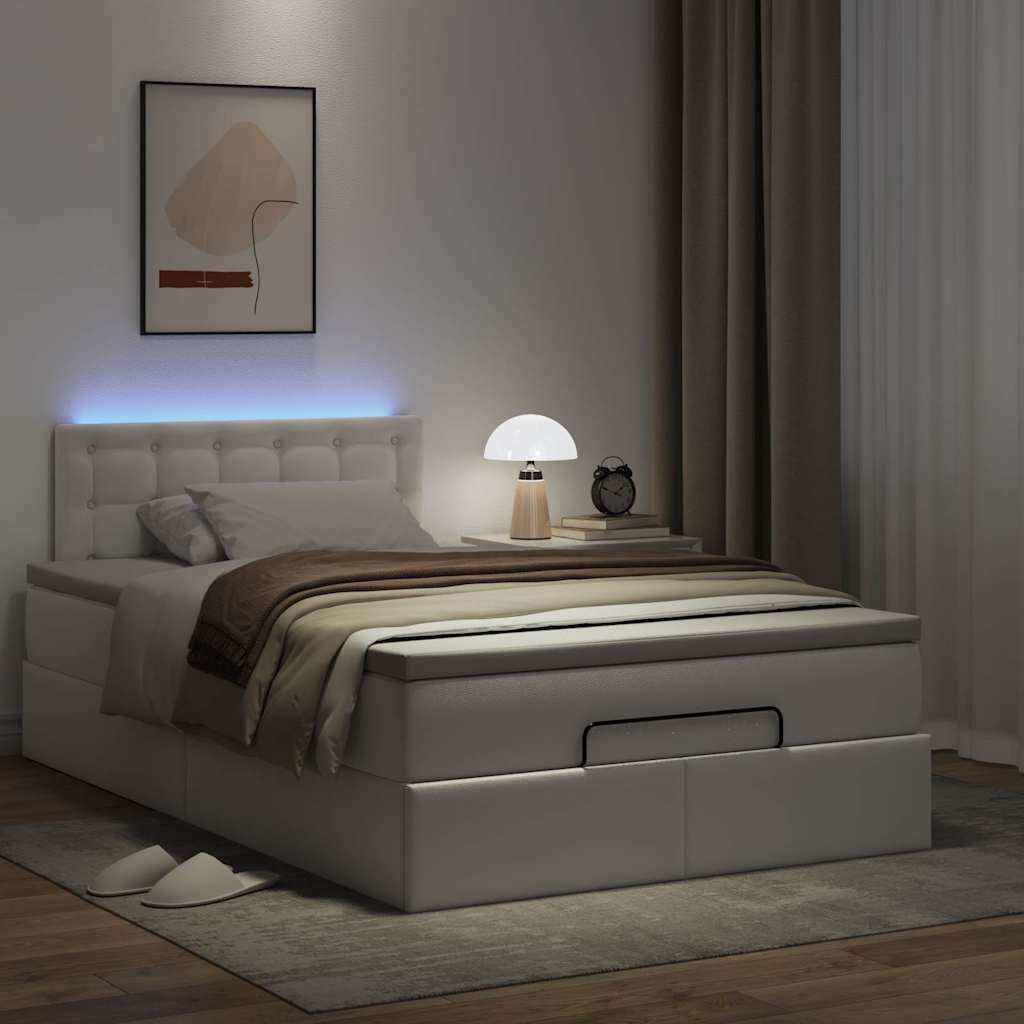 Lit ottoman avec matelas & LED blanc pur 120x190cm similicuir