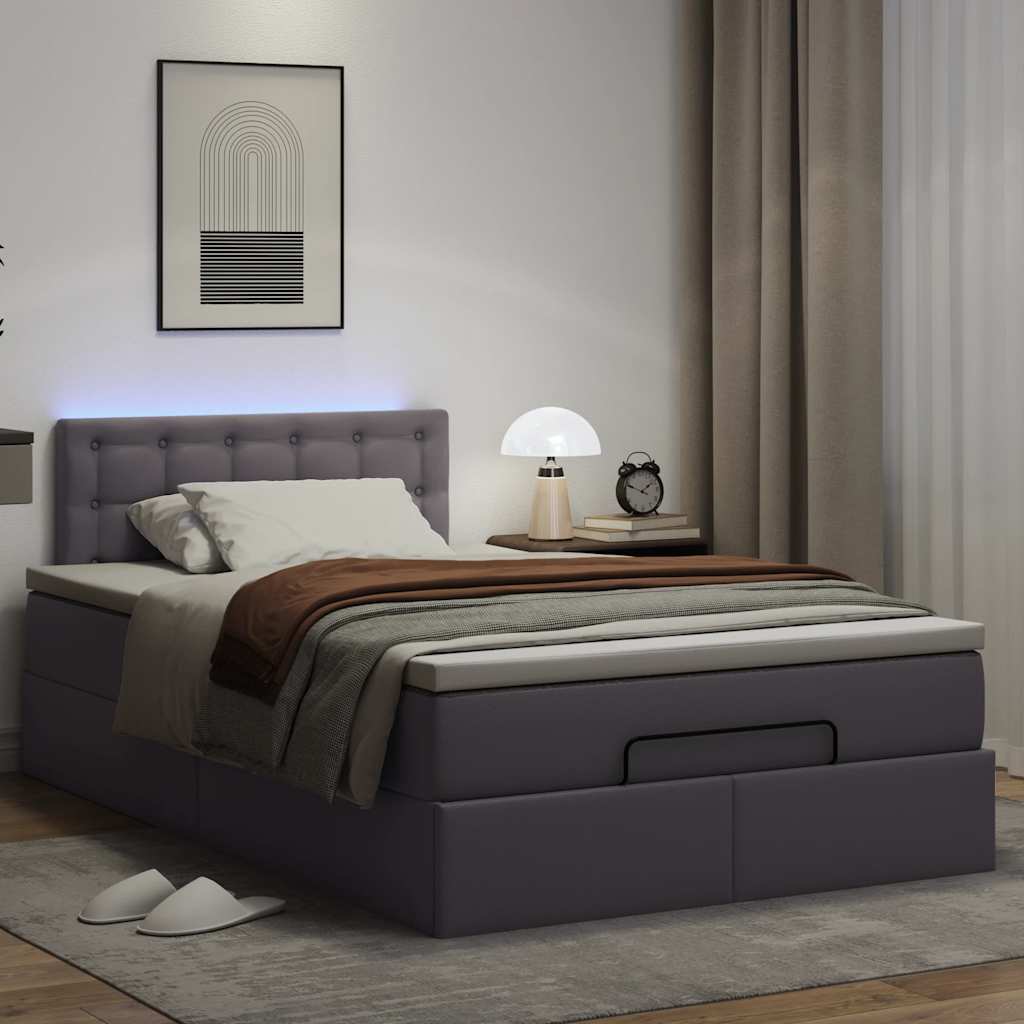 Lit ottoman avec matelas & LED gris 120x190cm similicuir - XIOS