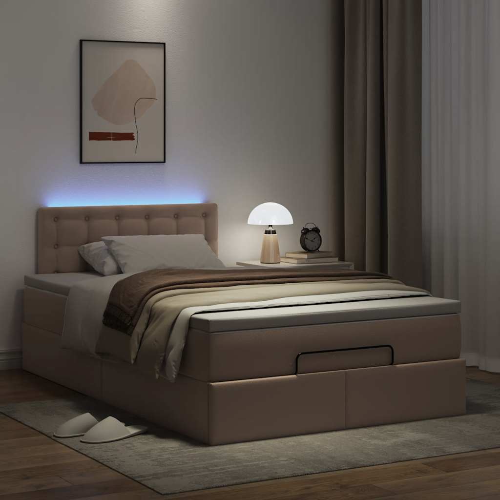 Lit ottoman avec matelas & LED cappuccino 120x190cm similicuir - XIOS
