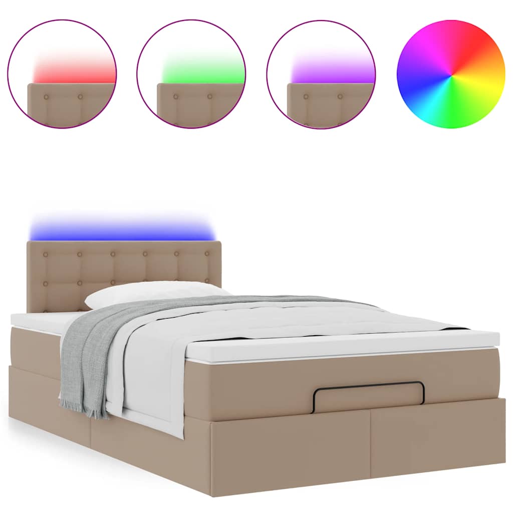 Lit ottoman avec matelas & LED cappuccino 120x190cm similicuir - XIOS