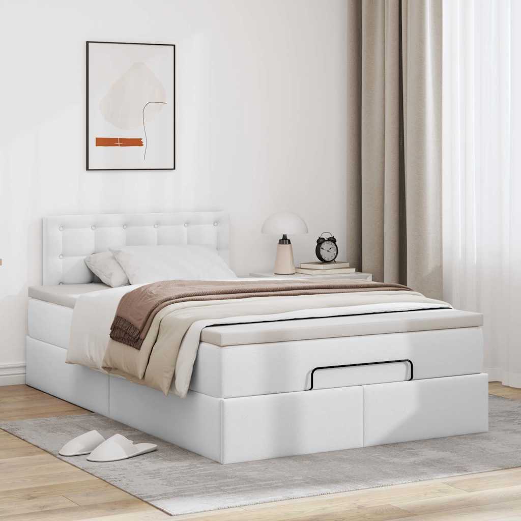 Cadre de lit ottoman et matelas blanc pur 120x200 cm similicuir - XIOS