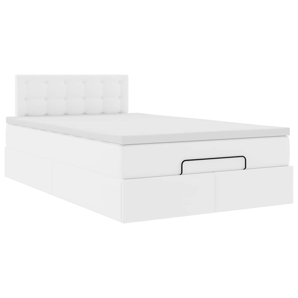 Cadre de lit ottoman et matelas blanc pur 120x200 cm similicuir - XIOS