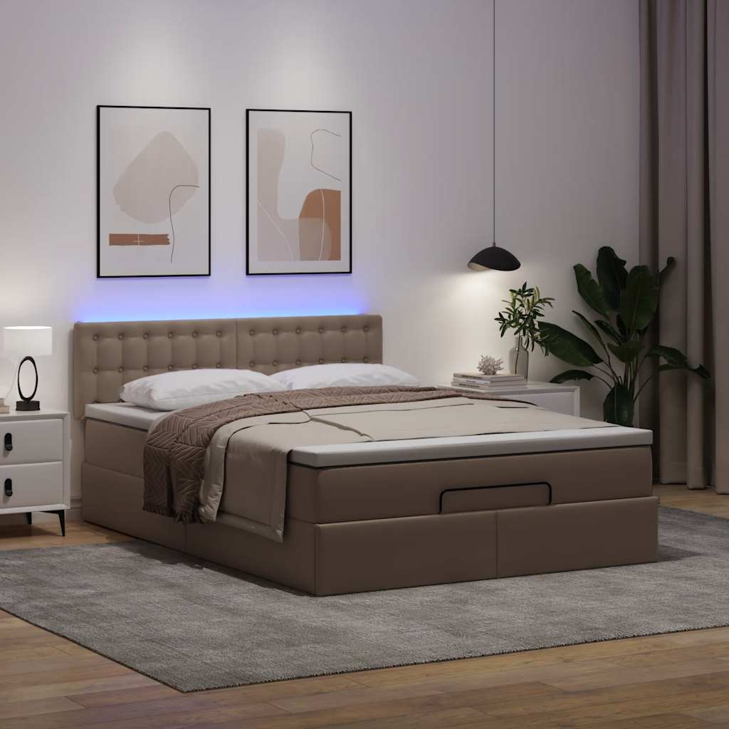 Lit ottoman avec matelas & LED Cappuccino 140x190cm similicuir