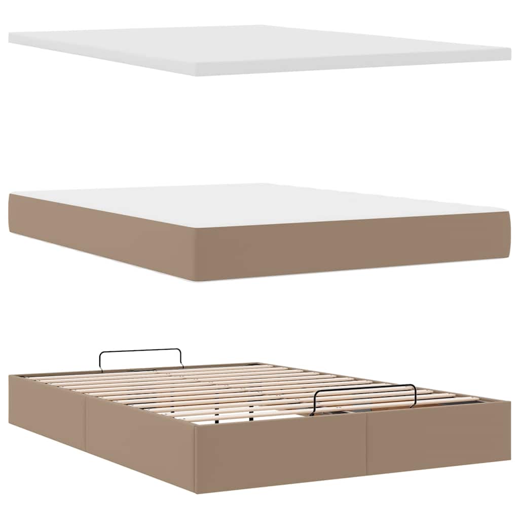 Lit ottoman avec matelas & LED Cappuccino 140x190cm similicuir