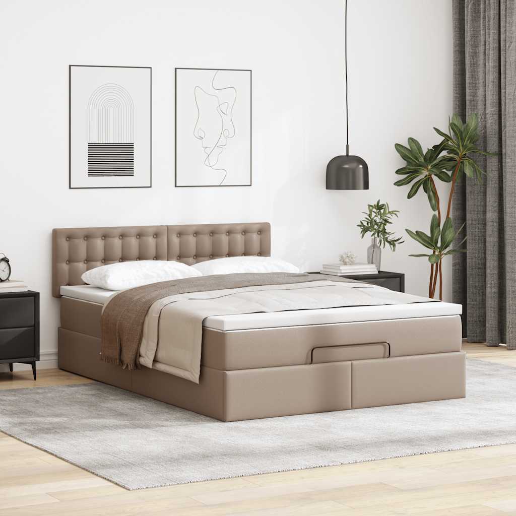 Lit ottoman avec matelas & LED Cappuccino 140x190cm similicuir