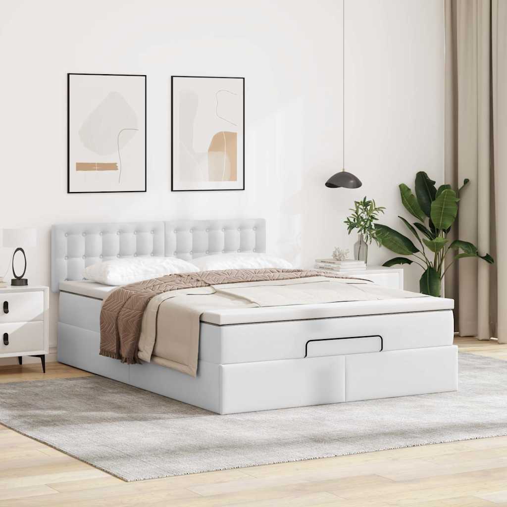 Lit ottoman avec matelas & LED blanc pur 140x200cm similicuir