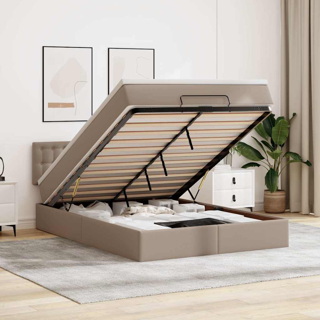 Lit ottoman avec matelas & LED Cappuccino 140x200cm similicuir - XIOS