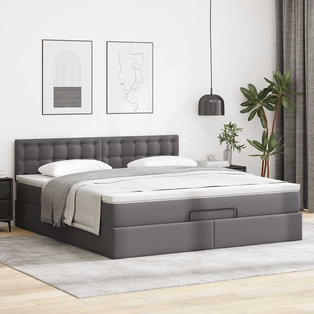 Lit ottoman avec matelas & LED Gris 180x200cm similicuir - XIOS