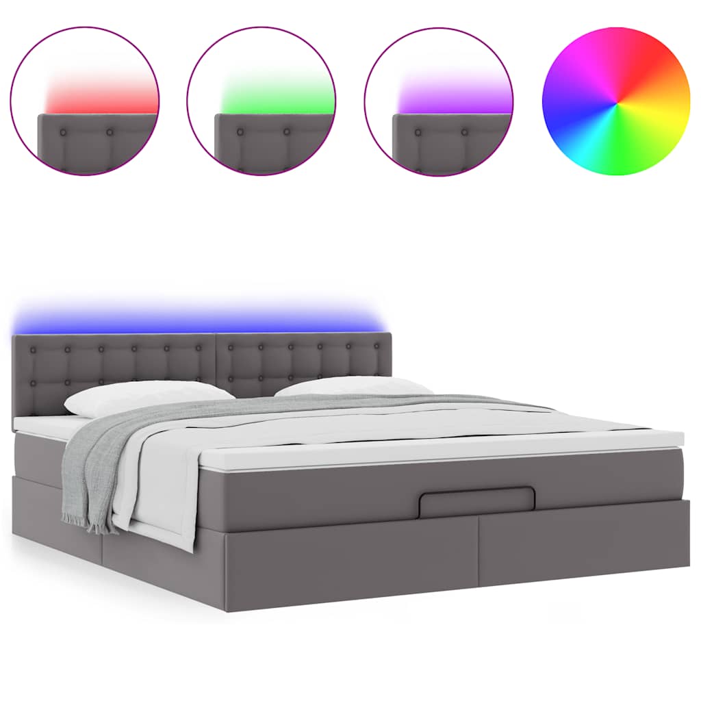 Lit ottoman avec matelas & LED Gris 180x200cm similicuir - XIOS