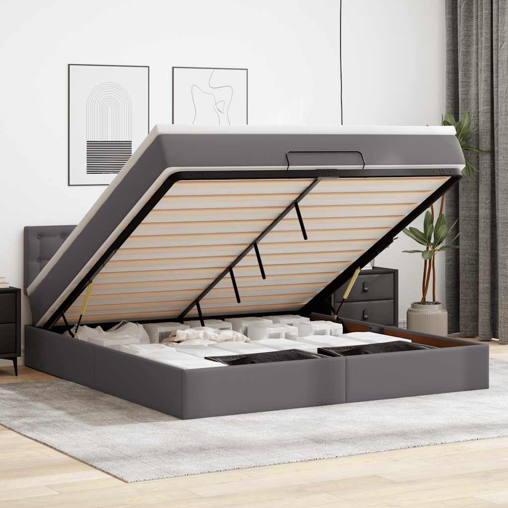 Lit ottoman avec matelas & LED Gris 180x200cm similicuir - XIOS