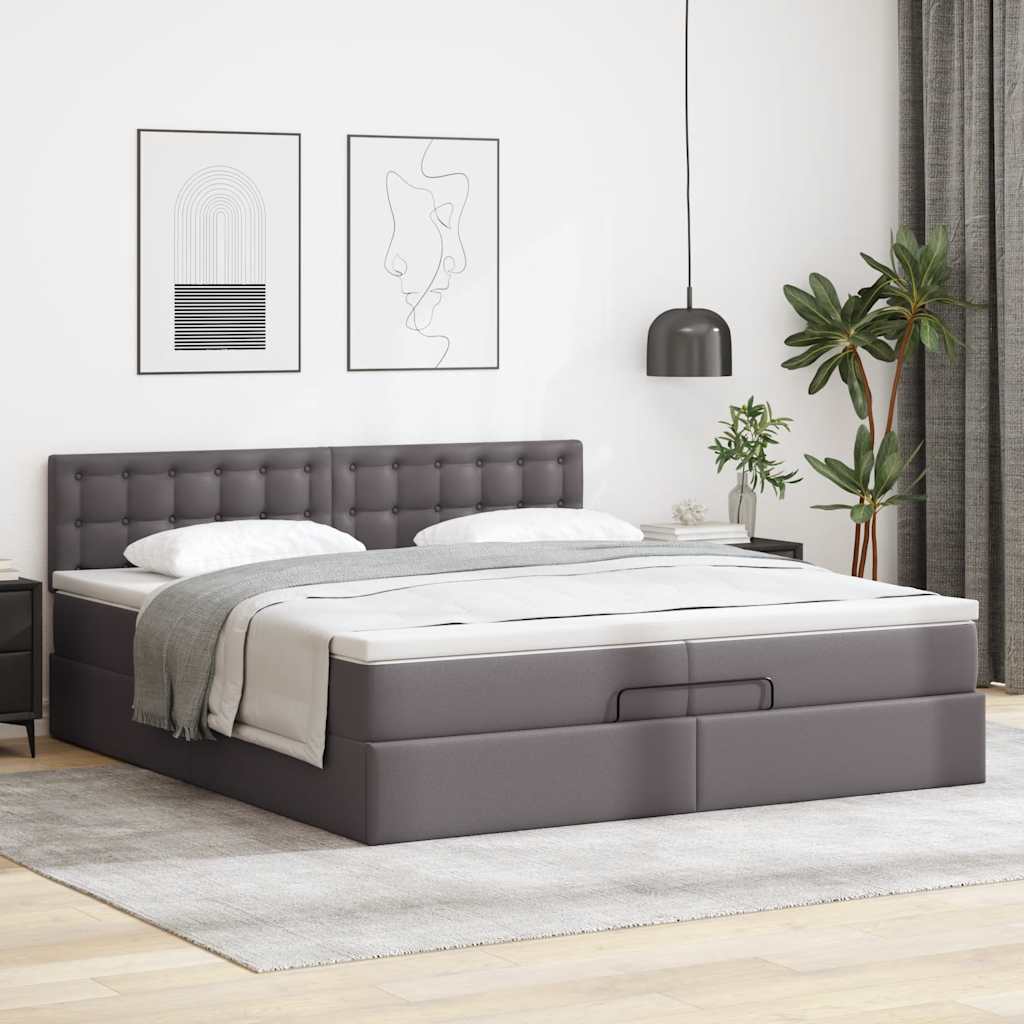 Cadre de lit ottoman avec matelas gris 200x200 cm similicuir - XIOS