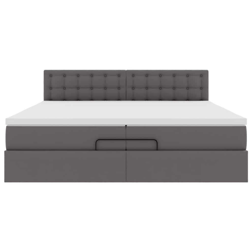 Cadre de lit ottoman avec matelas gris 200x200 cm similicuir - XIOS