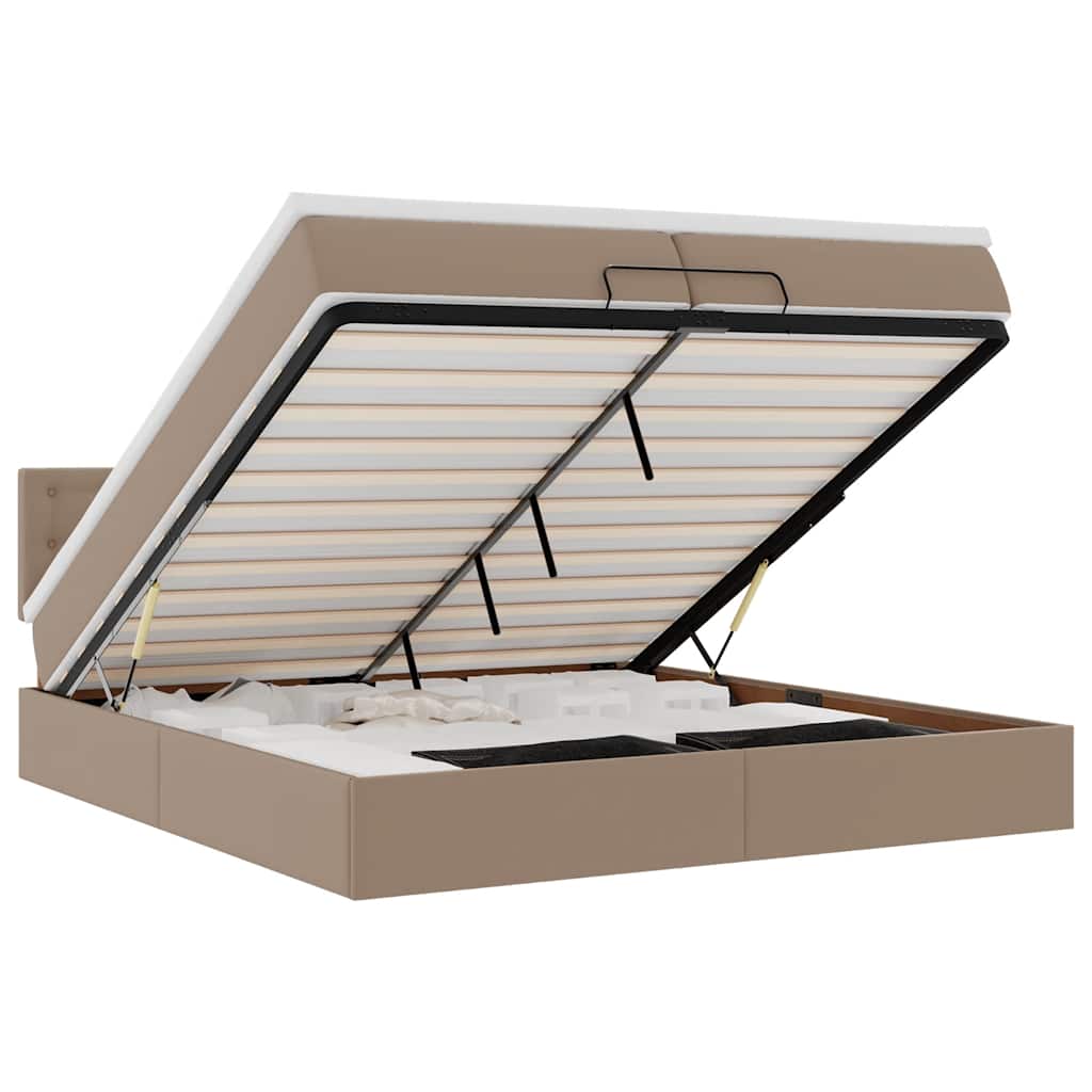 Cadre de lit ottoman et matelas cappuccino 200x200cm similicuir - XIOS