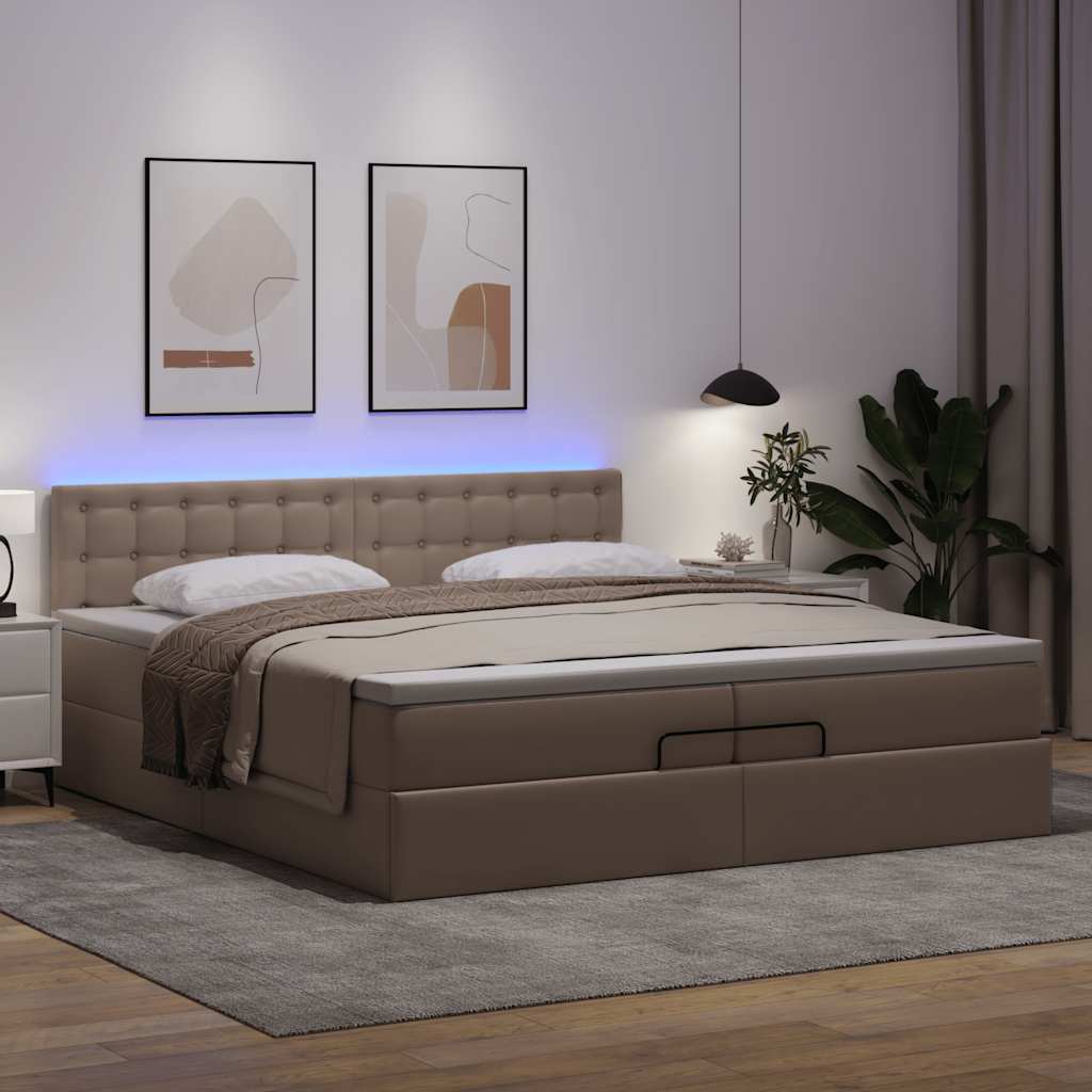 Cadre de lit ottoman et matelas cappuccino 200x200cm similicuir - XIOS
