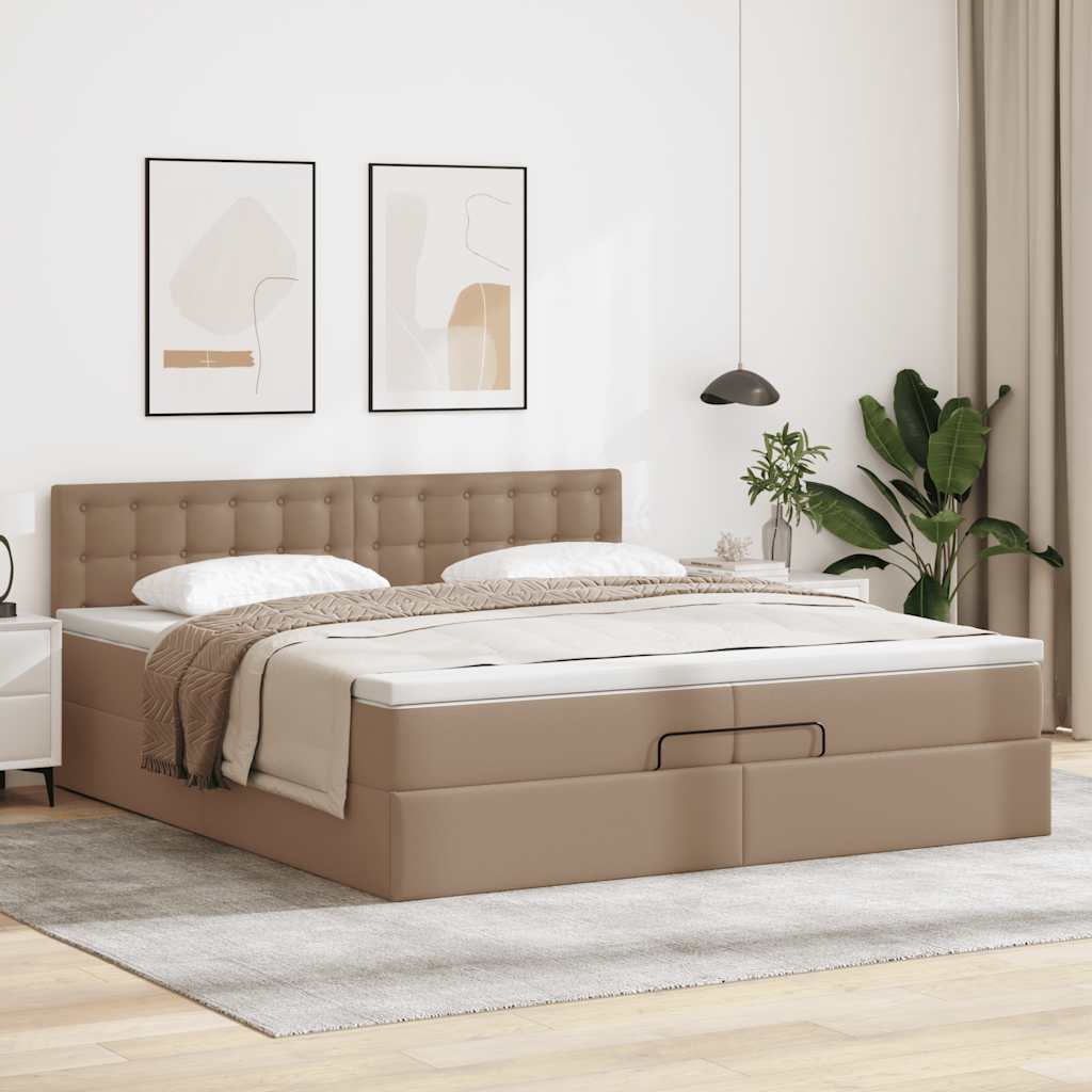 Cadre de lit ottoman et matelas cappuccino 200x200cm similicuir - XIOS