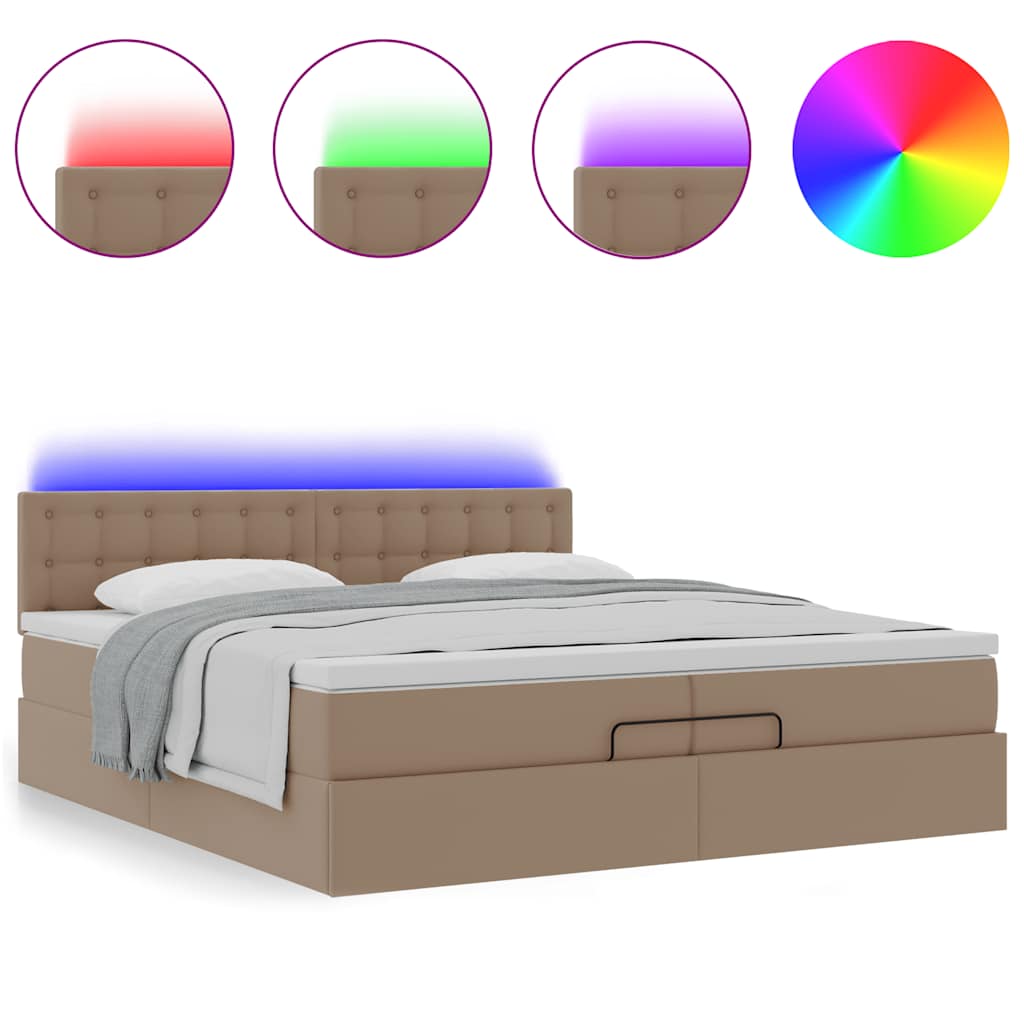 Cadre de lit ottoman et matelas cappuccino 200x200cm similicuir - XIOS