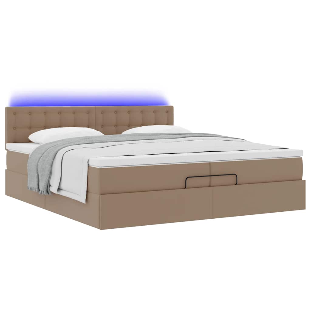 Cadre de lit ottoman et matelas cappuccino 200x200cm similicuir - XIOS