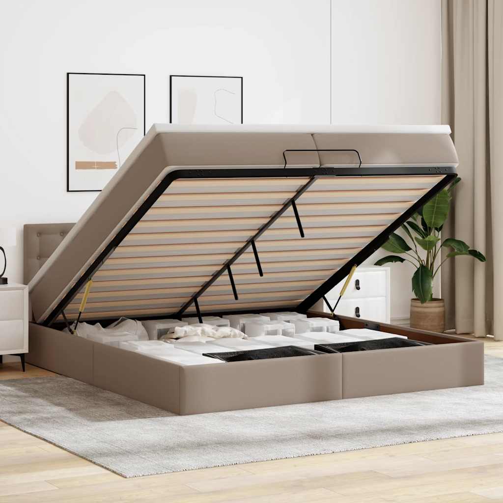 Cadre de lit ottoman et matelas cappuccino 200x200cm similicuir - XIOS