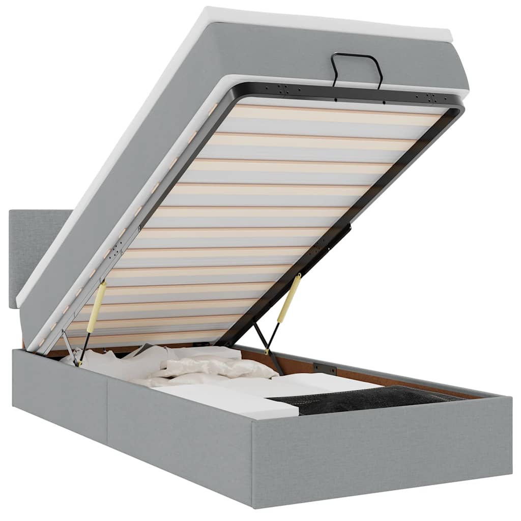 Lit ottoman avec matelas et LED Gris clair 80x200cm tissu - XIOS