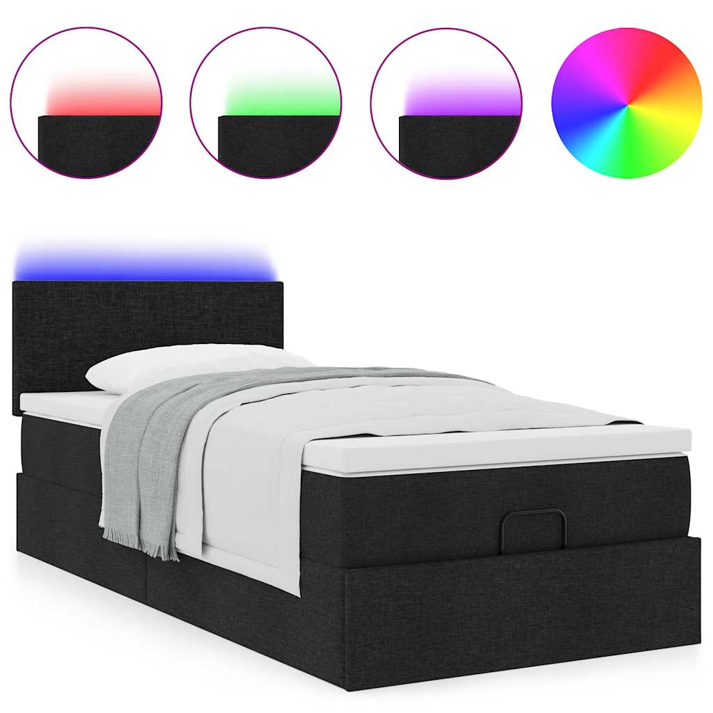 Lit ottoman avec matelas et LED noir 80x200cm tissu - XIOS
