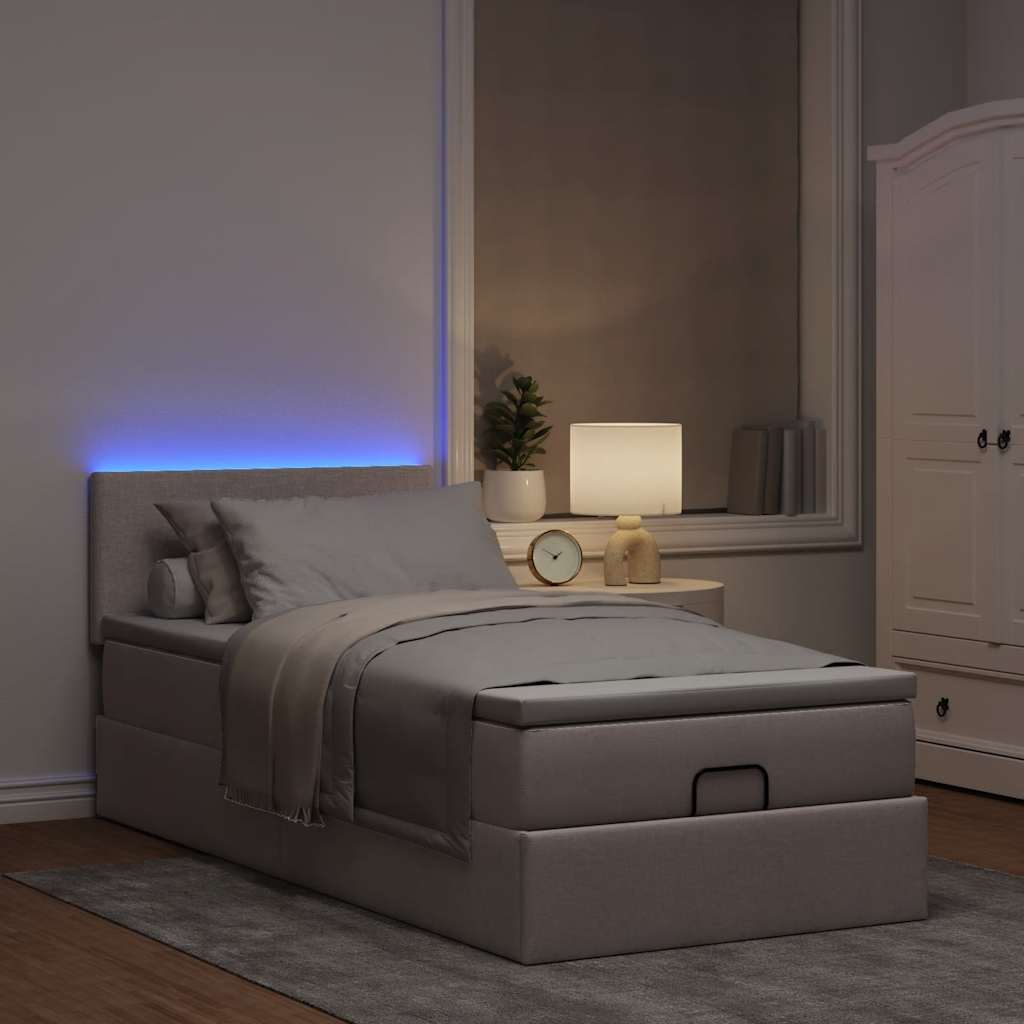 Cadre de lit ottoman avec matelas taupe 80x200 cm tissu - XIOS