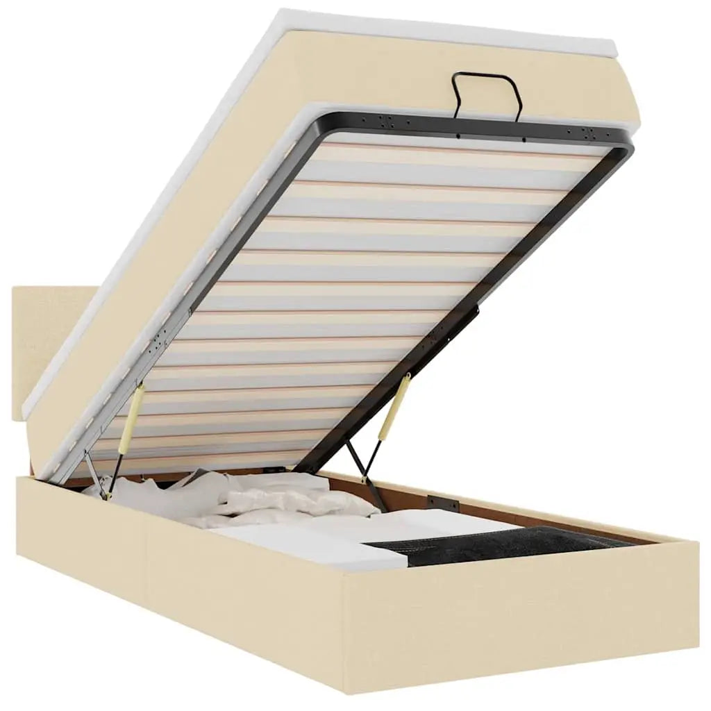 Cadre de lit ottoman avec matelas crème 80x200 cm tissu - XIOS