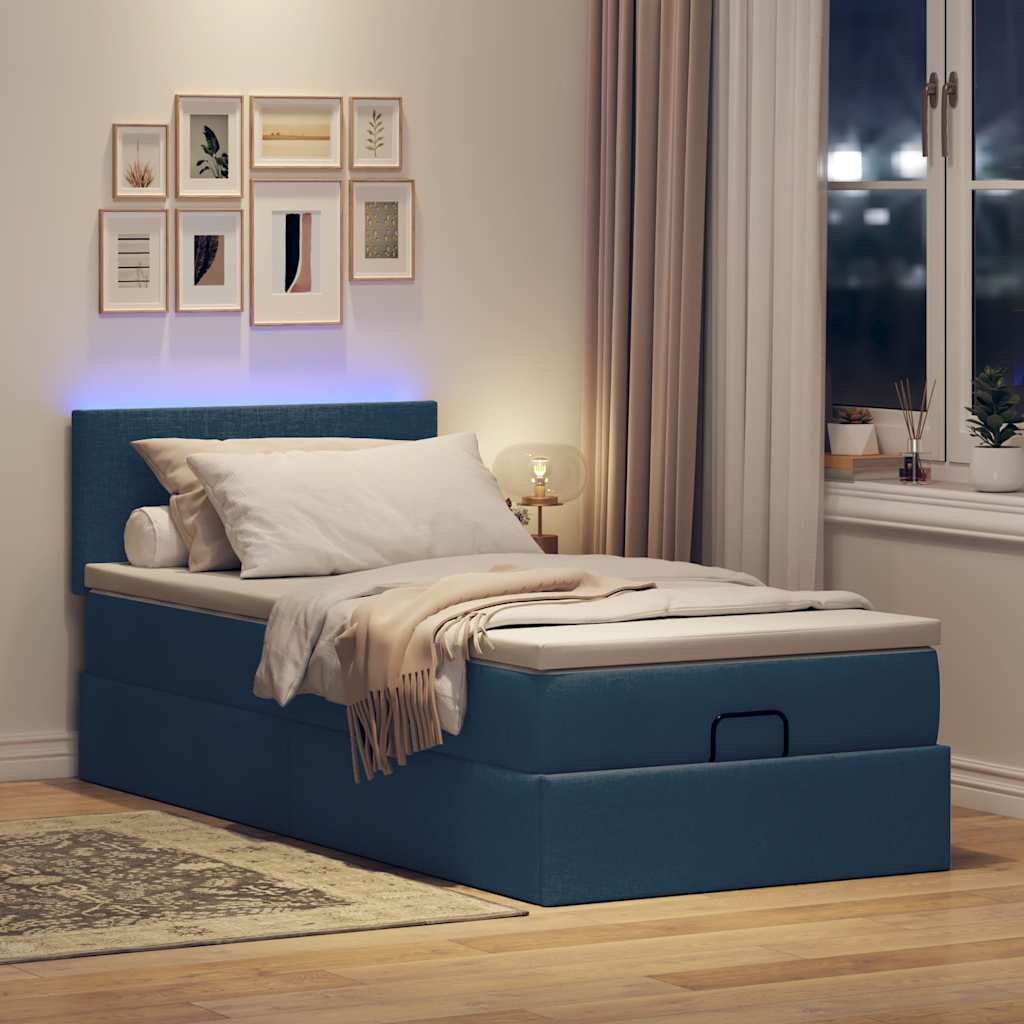 Cadre de lit ottoman avec matelas bleu 80x200 cm tissu - XIOS
