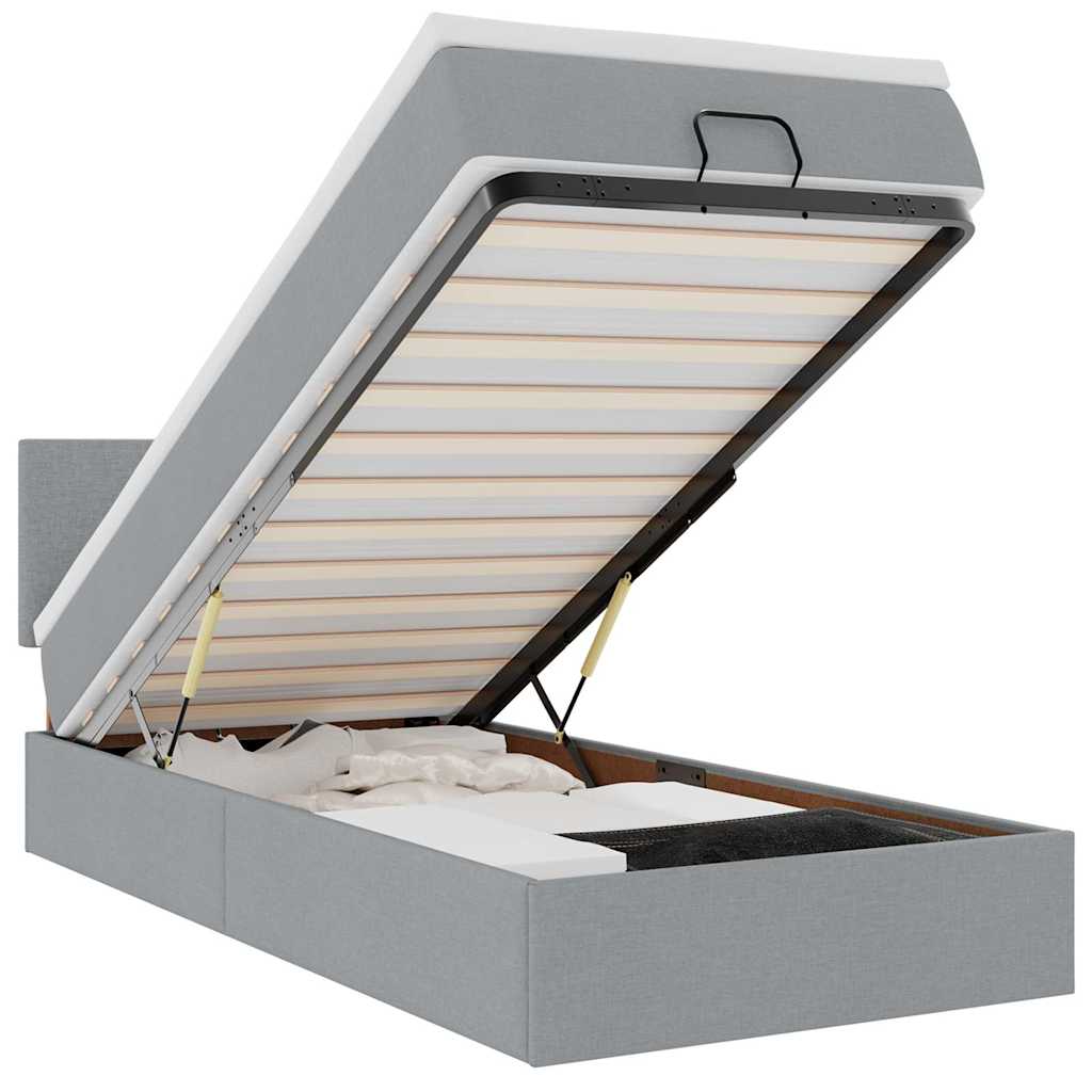 Lit ottoman avec matelas et LED gris clair 90x200 cm tissu - XIOS