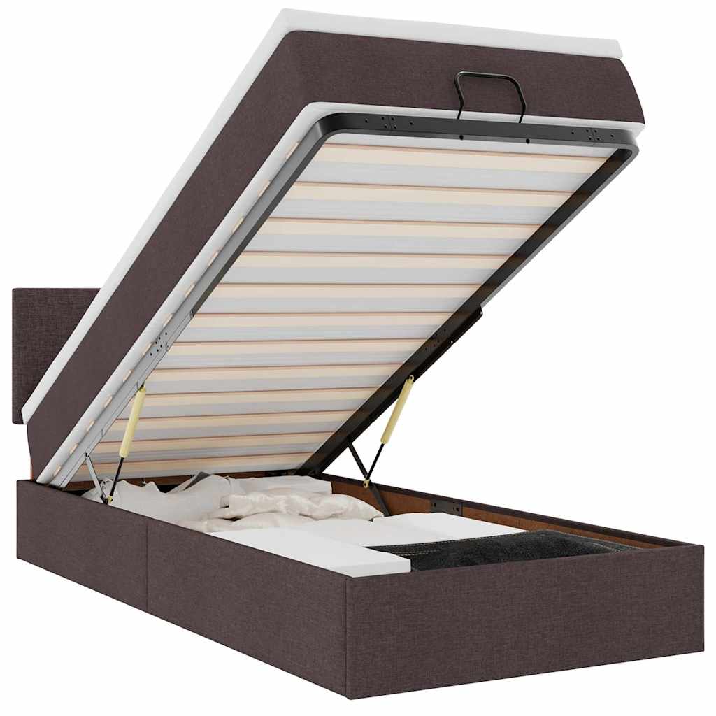 Lit ottoman avec matelas et LED marron foncé 90x200 cm tissu - XIOS