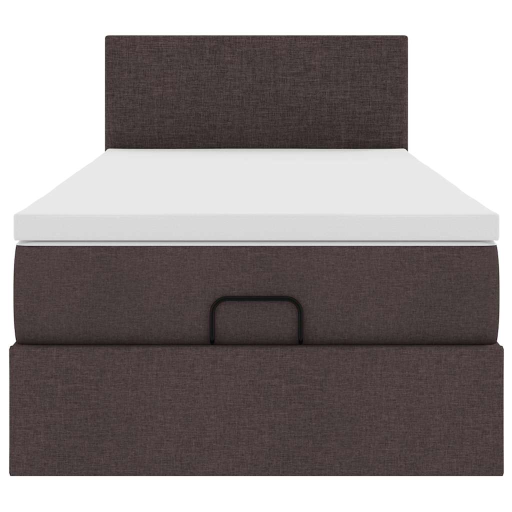 Lit ottoman avec matelas et LED marron foncé 90x200 cm tissu - XIOS